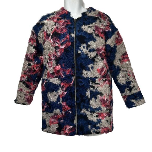 kersh fuzzy art faux fur pink blue Full Zip coat Jacket Size M - Picture 1 of 8